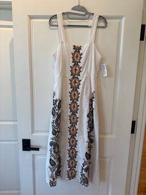 Cleobella White Maxi Dress with Brown & Tan Embroidery - NWT Size M